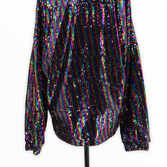 ASOS Rainbow Stripe Sequin Pullover with Pouch - Picture 6 of 14